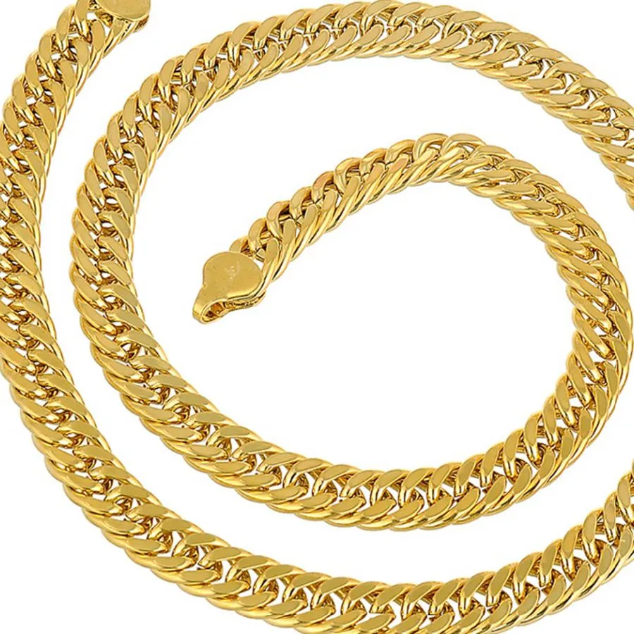 Colar masculino pesado corrente 18k ouro amarelo preenchido sólido duplo meio-fio corrente joias 60cm de comprimento 10mm largura323h
