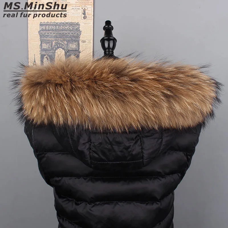 Ms.Minshu Raccoon päls krage naturlig päls trim hoodie skräddarsydd krage trim för down coat hood naturlig
