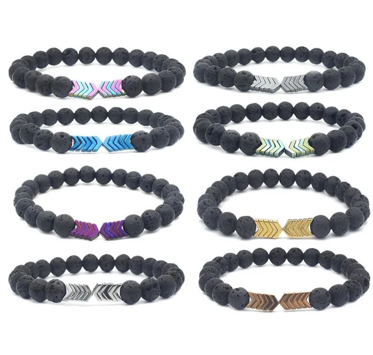 Bracelets en pierre volcanique noire en hématite, 8MM, brins de perles, vente en gros, énergie magnétique, perles de roche de lave, mélange