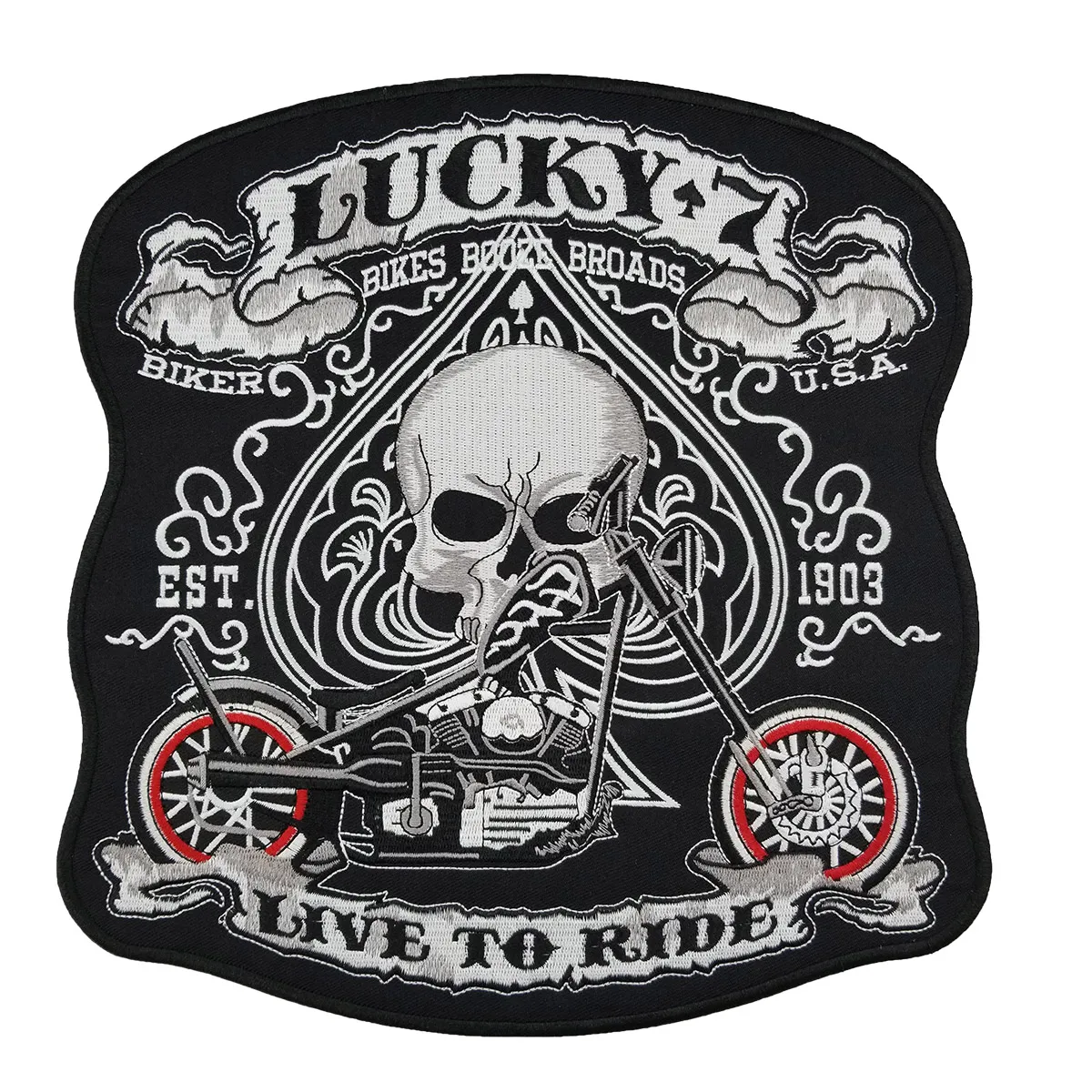 Toppe per motociclisti con ricamo enorme personalizzato da 10,5 pollici per giacca posteriore MC Surport PUNK LUCKY 7