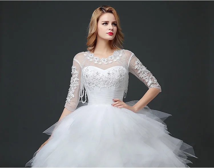 Vraie Photo Robe De Mariée 2018 Printemps Coréen Style Dentelle Demi Manches Robe De Mariée Blanc Princesse Dos Nu De Luxe vestidos de noiva