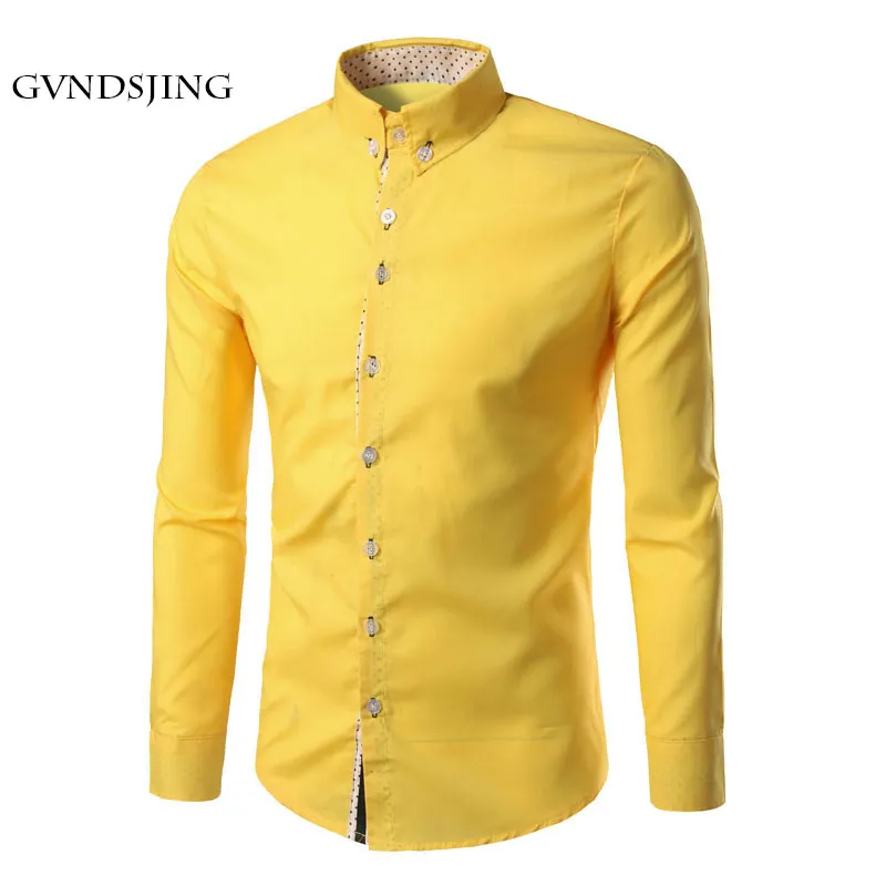 Casual Men Suit Shirts 2018 New Autumn High Quality Man Fashion Brand Slim Fit Shirts Long Sleeve Male Cotton Yellow White Tops