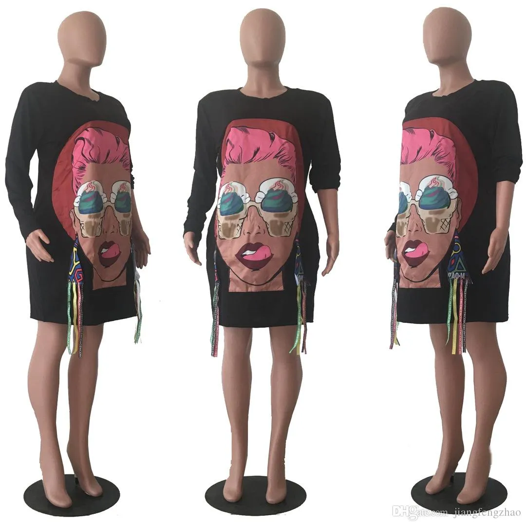 Cute Cartoon Girls Printed Dresses Women Funny Design Casual Loose Dress Plus Size Clothing Female