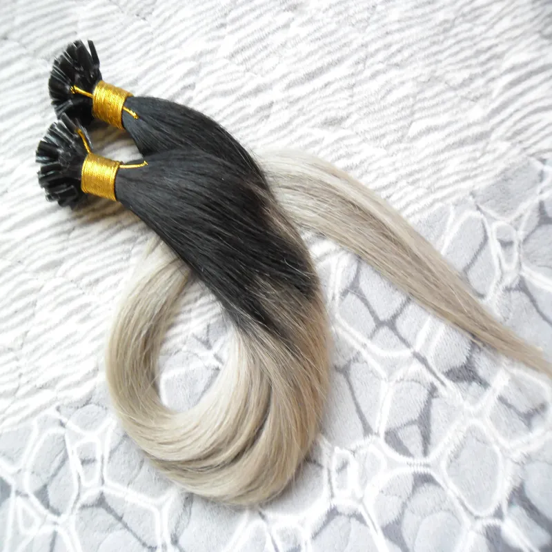 T1B/grey Ombre Keratin Human Fusion Hair Machine Made Remy Nail U Tip Capsule Human Hair Extension 100g/strands silver