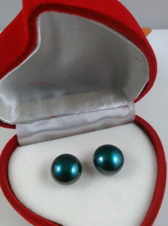 Verbluffend 11-12 mm Peacock Blue South Sea Pearl Earring Silver Stud