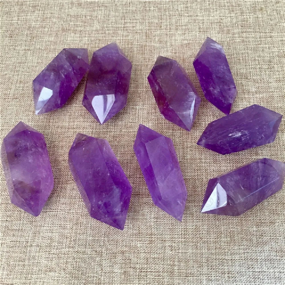 Amethyst Wand Natural Prism Lila Crystal Points Double Terminated Charms Reiki Crafts Fengshui Birthday Holiday Healing Presenter