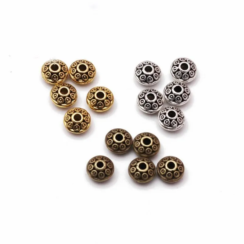 Perline di metallo distanziatore ovale rotondo tibetano la creazione di gioielli Accessorio di fascino in lega di zinco fai-da-te la realizzazione di braccialetti di gioielli