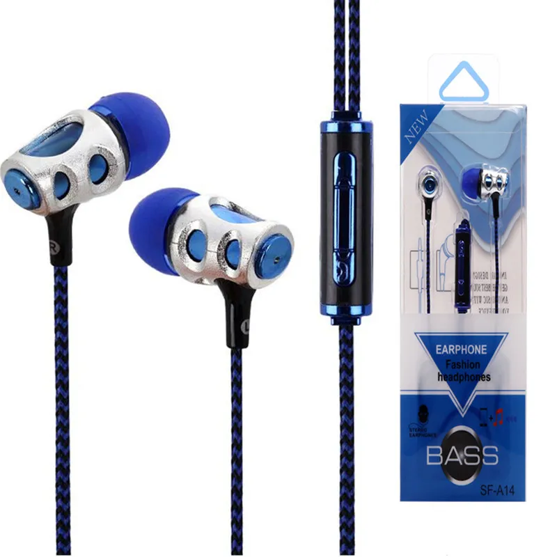 SF A14 Earphone Braided Wired In Ear Stereo Metal Headset Piston