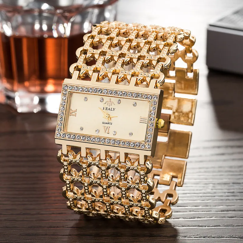 Wengle New 2018 REALY moda liga Quadrado de Banda Larga Temperamento Upscale Deusa diamante numerais romanos pulseira relógio de Quartzo
