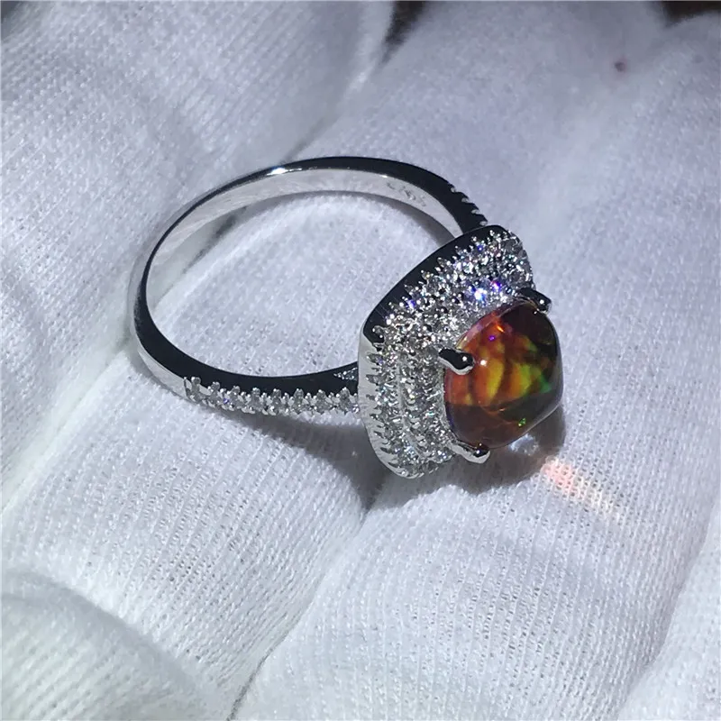 2017 New Style Bridal 925 Sterling silver ring Ammolite Opal stone Engagement wedding band rings for women Wholesale Jewelry