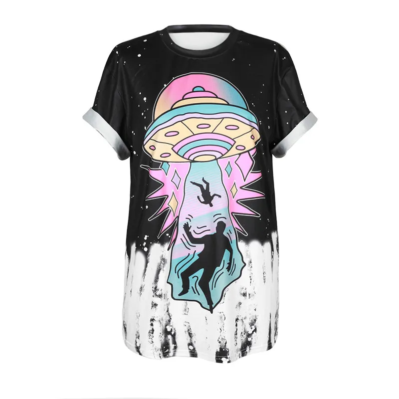 Wholesale livre verão moda manga curta desenhos animados macaco ufo impressão 3d homens mulheres camiseta tinta cor impressão tee tops