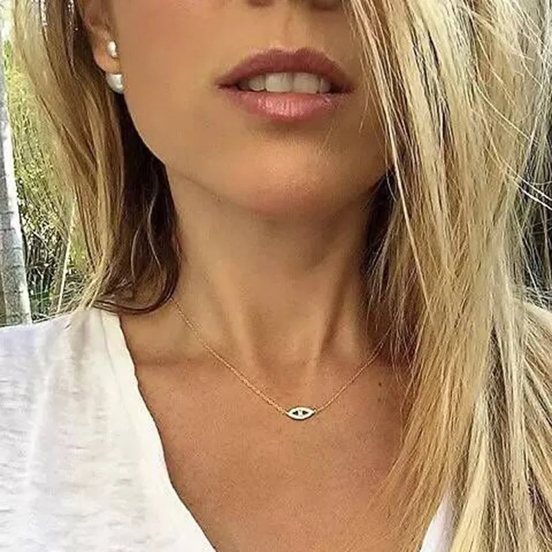 2018 véritables colliers de charme de dame en argent sterling 925 pavés de cz brillants avec pendentif chanceux minuscule mauvais œil pour jolie fille beaux bijoux