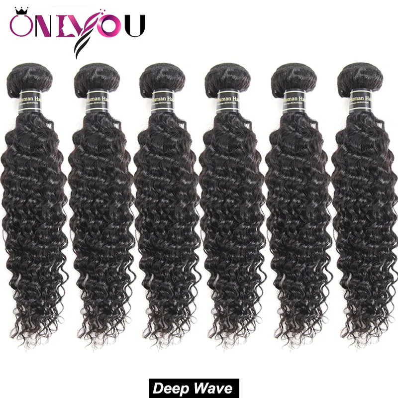 10A Grade Braziliaans Maagd Haar Human Hair Extensions Weave 5 of 6 Bundels Steil Haar Lichaam Diepe Watergolf Kinky Krullend Natuurlijk zwart