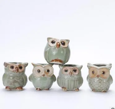 320st Lovely Durable Garden Pot Andningsbara Animal Owl Keramik Blomkott Anti Wear Corrosion Resistant Mini Planters Porsable