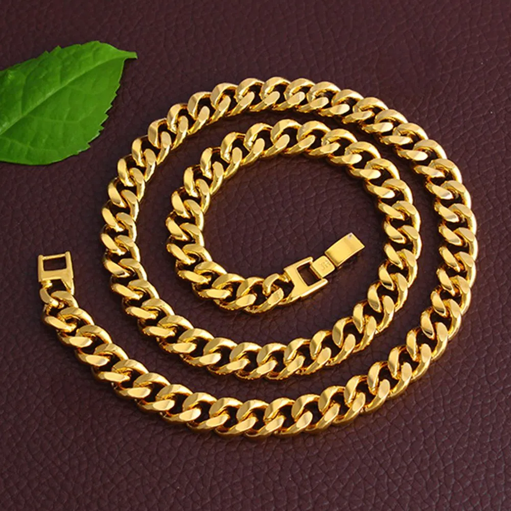 Collana Uomo In Oro Giallo 18k Placcato (filled), Catena A Maglie Curb Link, Lunghezza 65 Cm