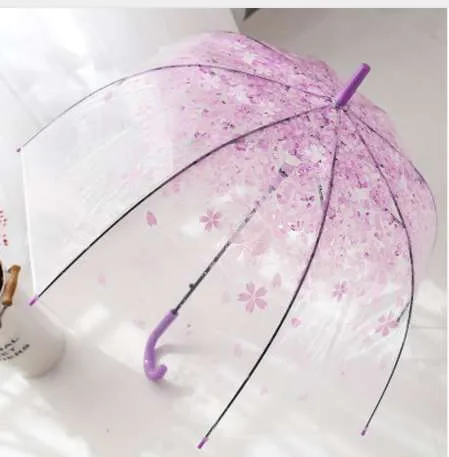 Imprimé de fleurs Enfants à longueur longue durée Clear parapluie femme mode Sun Parasol 8k dames Automatique Transparent Rain Umbrella YJ003