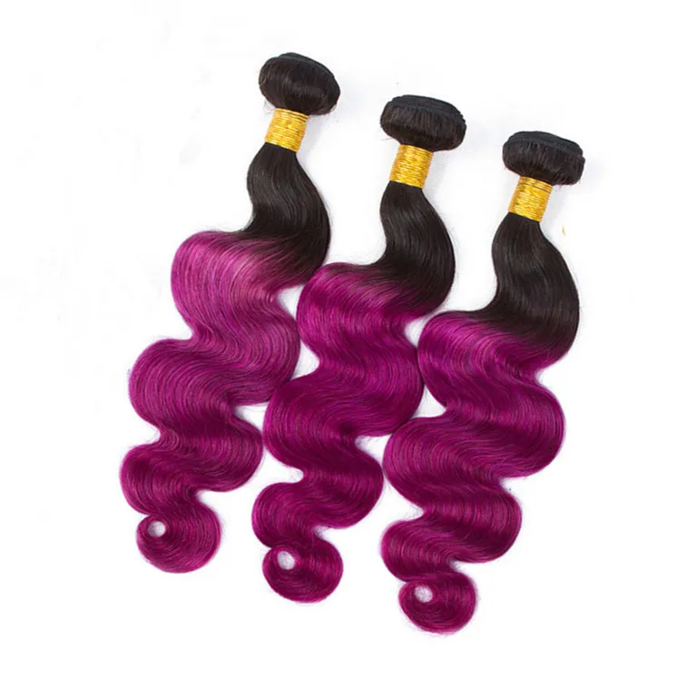 Virgin Brasilianisches 1BPurple Ombre Echthaar-Webart-Bundles mit Verschluss Lila Ombre Echthaar 3 Bundle-Angebote mit Spitzenverschluss 43043507