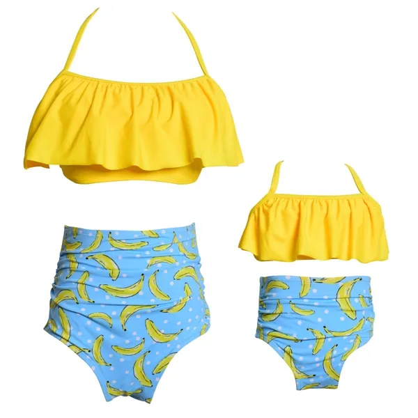 Mother Daughter Swimming Suit Mom Girl Floral Print Top + Pants Sets Women Kids Dot Swimwear Family Match Swimsuit Bathing Beachwear