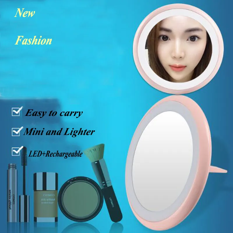 Portable Folding Cosmetic Mirror LED USB Charging Makeup Mirror with Lights Makeup Tools Mirror LED Lamp DHL free shipping