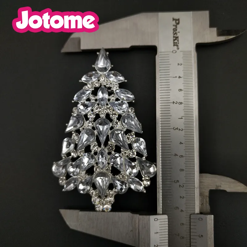 Crystals Rhinestone Women Jewelry Christmas Tree Pin Brooch Clear Silver Plated Brooches