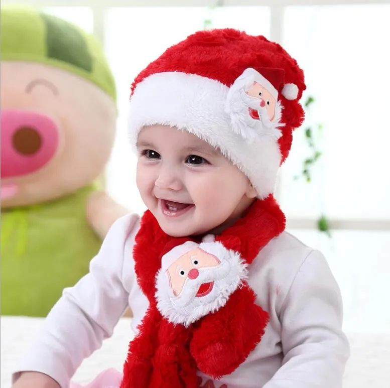 infant cartoon Santa Claus hat scraf set Festival christmas halloween newborn bonnet hats baby crochet hat cap beanie wholesale