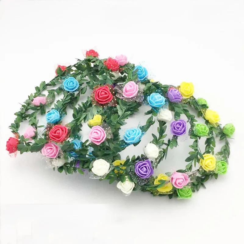 Bohemian Terylene Flower Headband Garland Crown Festival Bröllop Brud Bridesmaid Hair Wreath Floral Headdress Gratis Frakt ZA5801