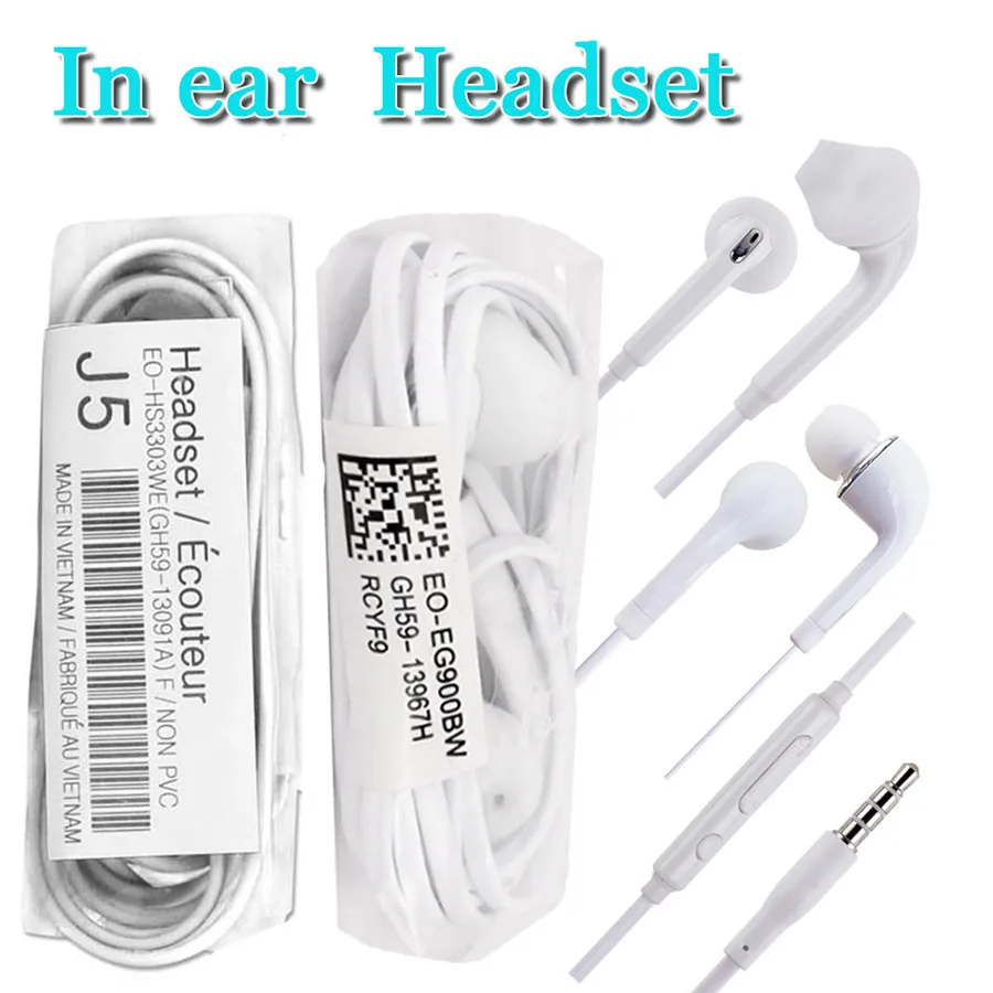 도매 이어폰 J5 S6 이어 유선 헤드폰 3.5mm 잭 inear Headphones가있는 음성 제어 및 S8 S9 플러스 이어 버드를위한 빌드 인 마이크