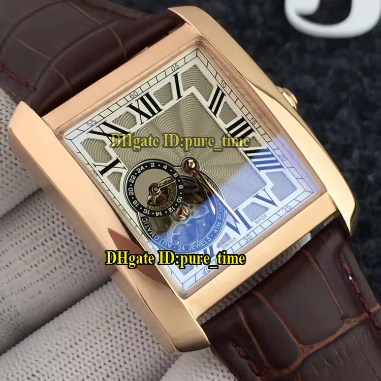 Orologio da uomo Tourbillon automatico con quadrante grigio Orologi da lavoro Cinturino in pelle con cassa in argento Orologi da polso da uomo di alta qualità