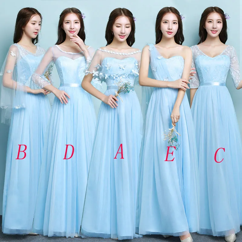 2018 다섯 스타일 블루 어깨 어깨 들러리 드레스 긴 드레스 웨딩 파티 우아한 공식적인 들러리 드레스 파티 민 글리 Tengda