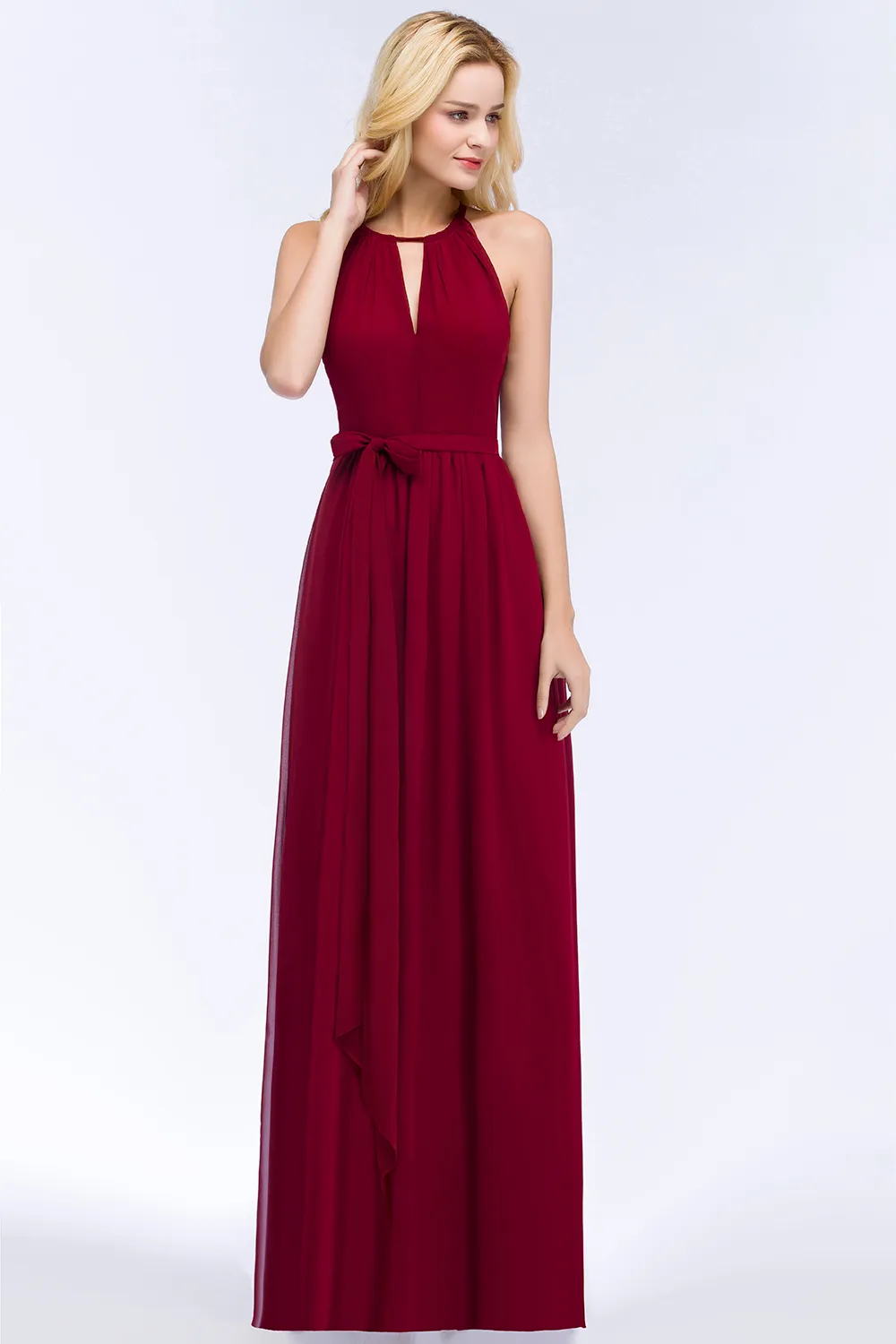 Burgundy Dark Green Chiffon Long Bridesmaid Dresses Halter Ruched Sash  Floor Length Beach Wedding Guest Evening Dresses In Stock CPS868 From  Misshowdress, $32.66 | DHgate.Com