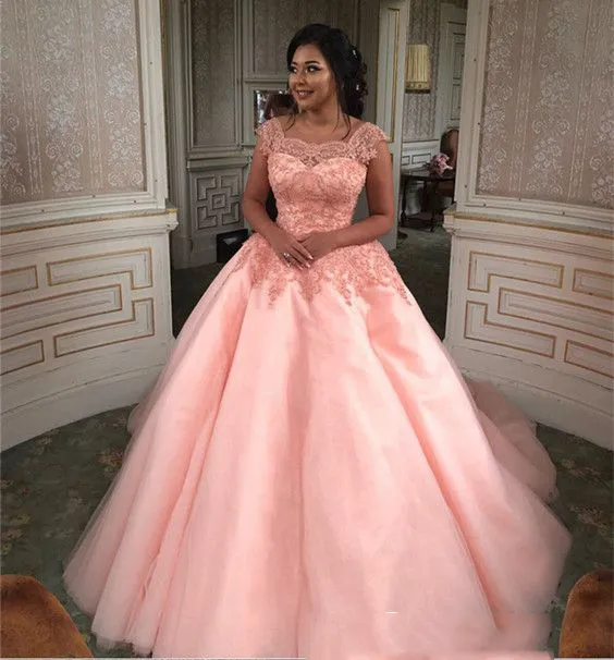 Sweetheart Neckline Peach Wedding Dress With Color Ball Gowns Ivory Lace  Applique Bridal Quinceanera Train245Y From 167,7 € | DHgate