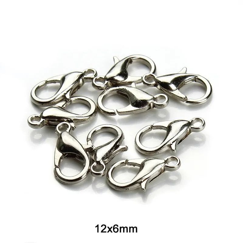 1000 stks 12mm metalen kreeft clasps haken goud / rhodium kreeft clascaps haken voor sieraden maken vindt vinden van DIY ketting