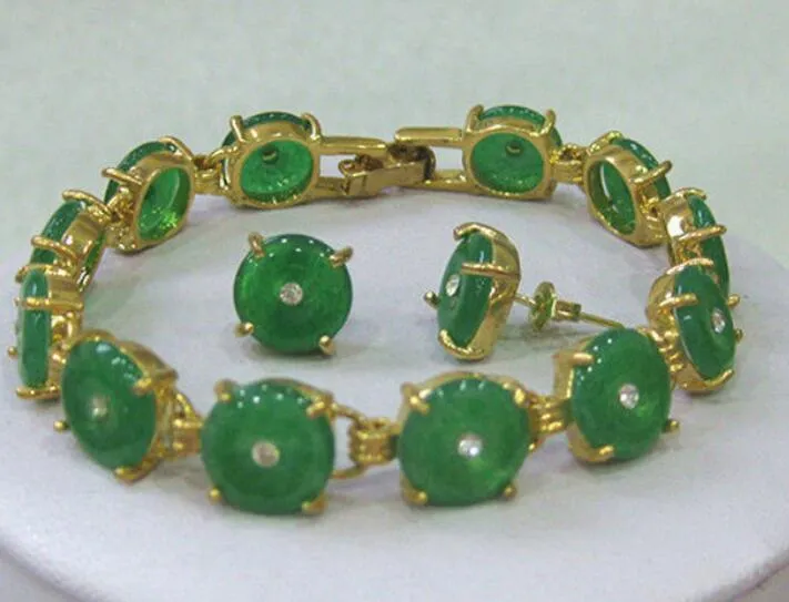 Hot Natural Green Gem Bracelet Earrings Set 7.5 "AaarIrfree Shipping