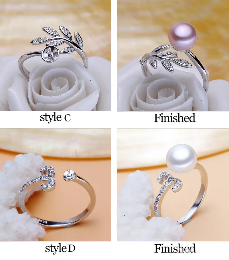 ShinyPearl Ring Setting Zircon Solid Silver 925 Rings Setting Pearl Rings Mounting Ring Blank DIY Jewelry DIY Gift 8 Styles3404251