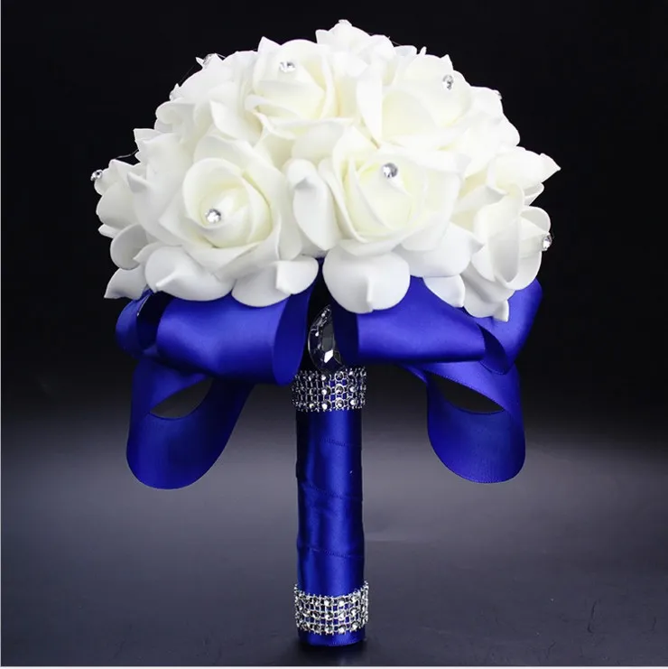 Nuovo cristallo bianco bouquet da sposa da sposa perline da sposa con fiori fiori artificiali fatti a mano rosa sposa damigella d'onore