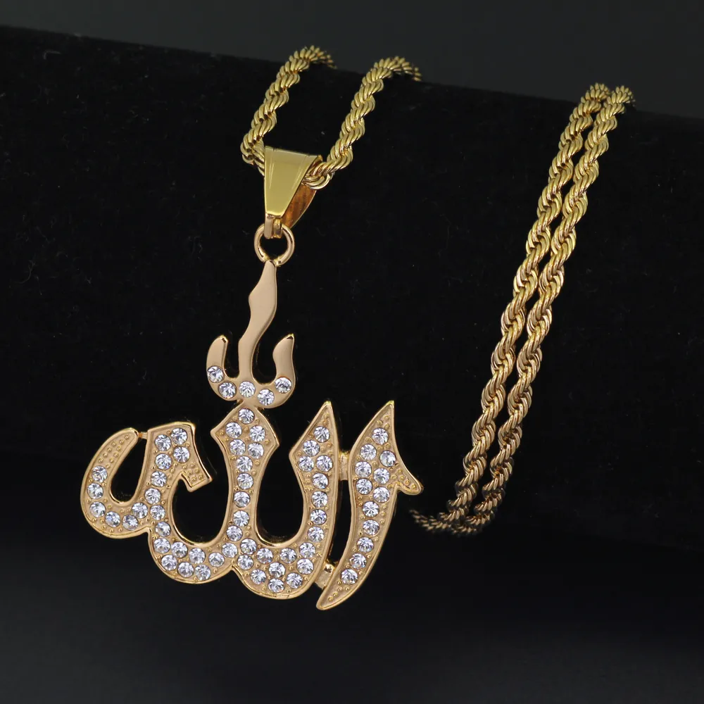 Stainless Steel Jewelry hip hop Islam Muslim Pendant Necklace with 24inch Rope Chain SN103