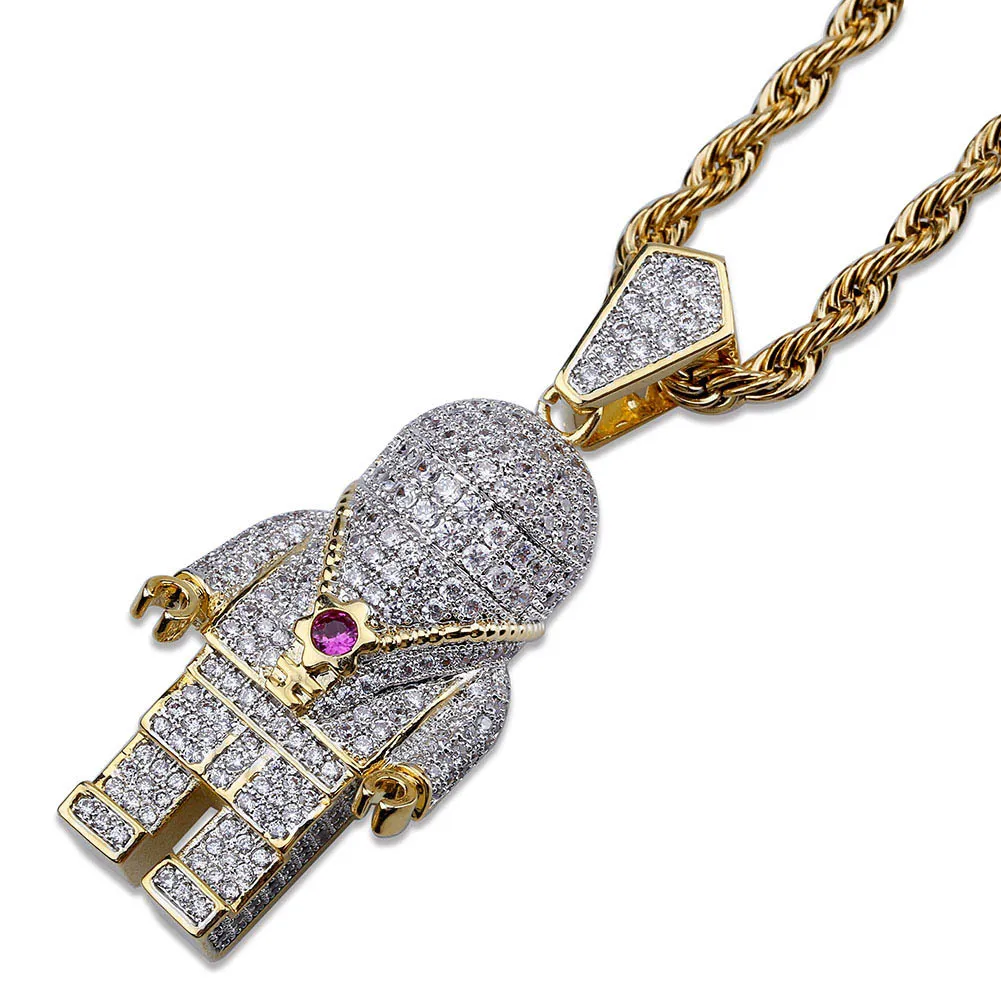 Хип-хоп улица золото серебряный цвет покрытием космонавт ожерелье микро проложить Циркон обледенел астронавт Ожерелье для мужчин