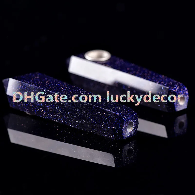 Blue Sandstone Crystal Bowl Pipe Custom Gravure Méthaphysique Métaphysique Quartz Baguette Blue Sandstone Gem Cigarette Holder Pipe