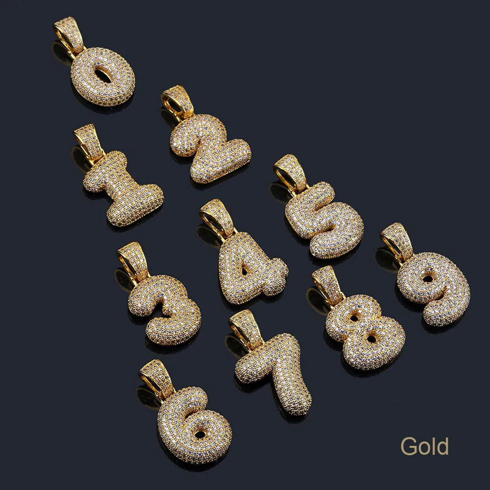 DIY Hip Hop Jewelry Copper 18K Gold Plated Micro-inserts CZ From 0 to 9 Arabic Numbers Bubble Letters Pendant Necklace For Men Women Couples