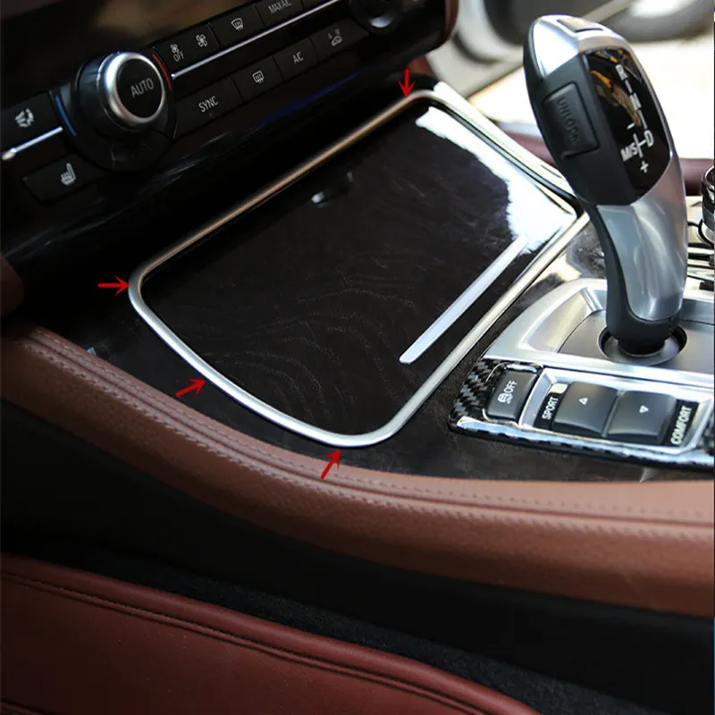 Cadre porte-gobelet d'eau en acier inoxydable, accessoires de voiture, accoudoir de Console, bande décorative à paillettes pour BMW série 5 F10