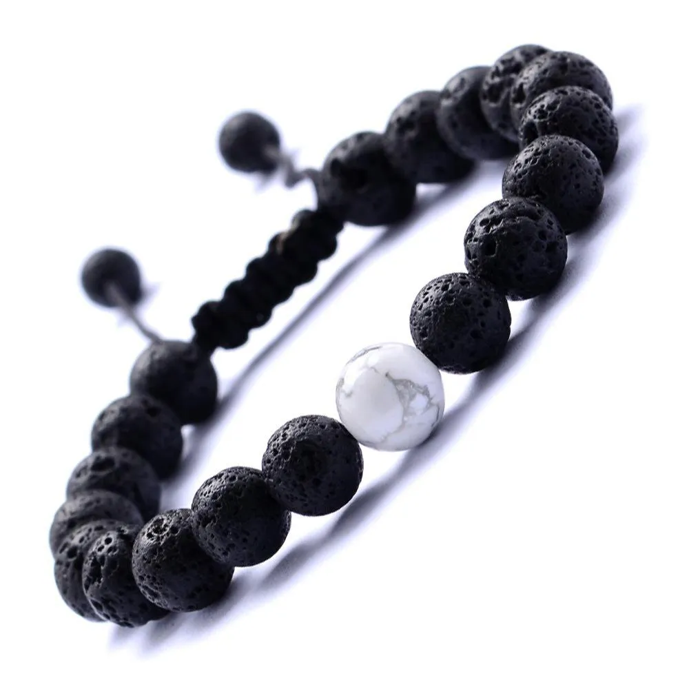 Lava Pulseiras De Pedra Frisado Tecelagem Preto Ágata Pedra Branca Pulseira de Pedra Natural Pulseira Para As Mulheres Moda Jóias Artesanato 8 MM de Contas