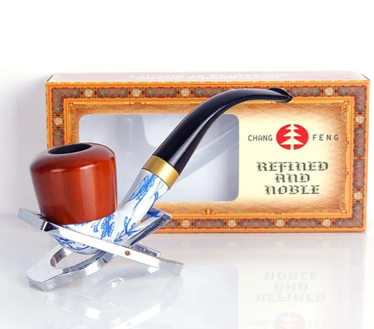 Smoking Pipes Blue and white porcelain imitation red wood resin pipe portable removable cleaning filter pipe