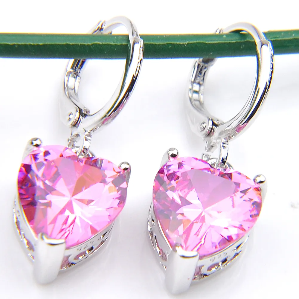 Novel LuckyShine Mode Hart Roze Kunzite Crystal Cubic Zirconia 925 Silver Hangers Kettingen Oorbellen Gift Bruiloft Sieraden Sets