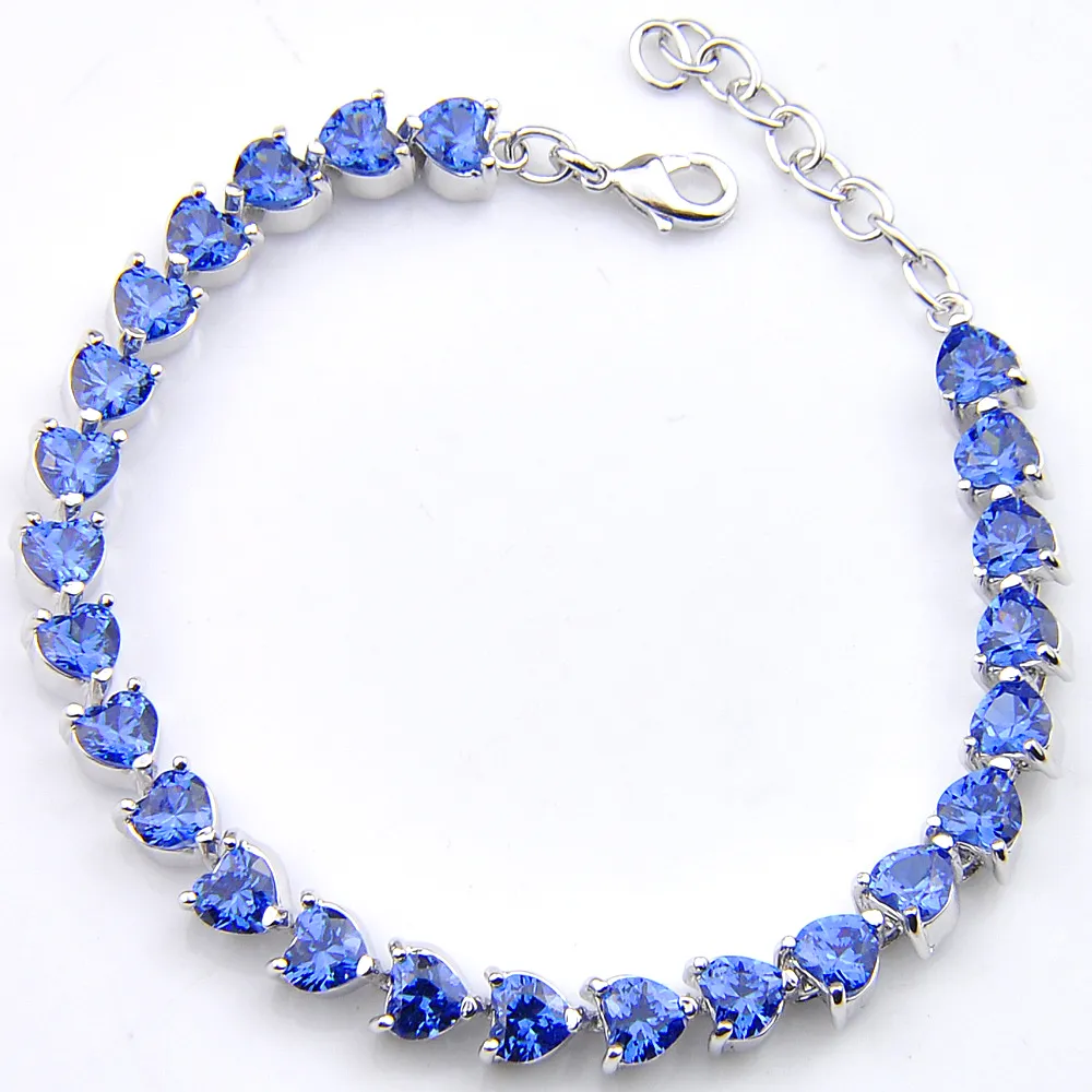 LuckyShine Elegant HeartShaped Blue Topaas Gemstone Plated Silver Armbanden Armbanden Damesmode Accessoires CZ Zirkoon Armbanden Armbanden