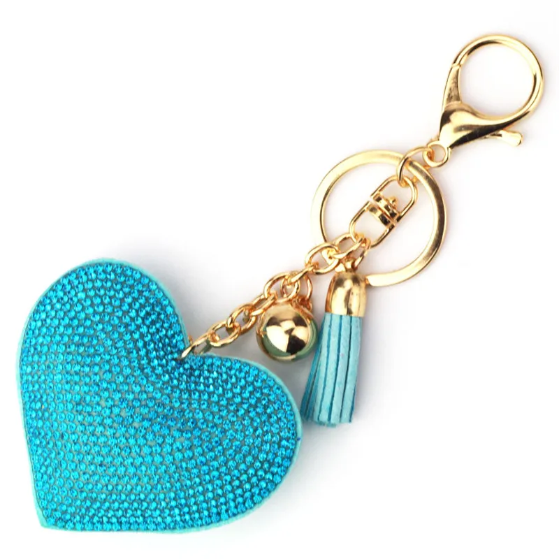Guldkristall Hjärta Keychain Tassel Charm Carabiner Key Rings Hållare Väska hänger Mode Smycken Will och Sandy Drop Ship