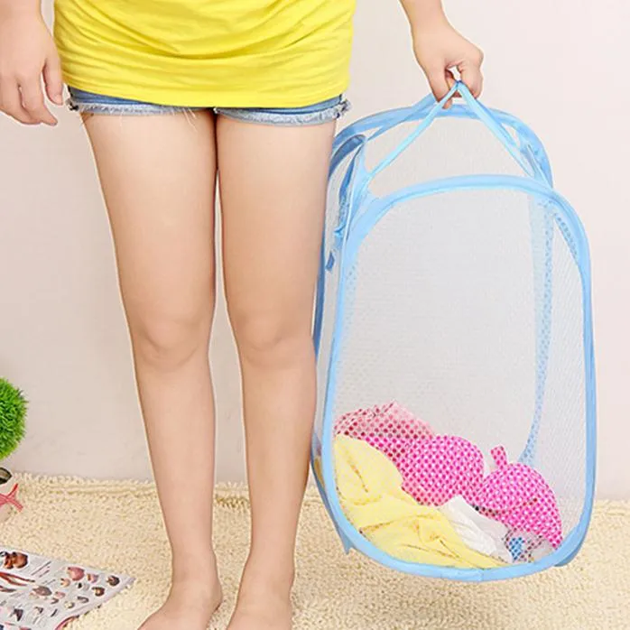 Fällbar mesh Tvättkorg Kläder Förvaringsmedel Pop Up Tvätt Kläder Tvättkorg Bin Hamper Mesh Storage Bag Sn075