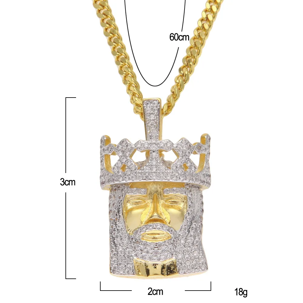 Nyaste Style Toppkvalitet Koppar Micro-Inserts Cubic Zirconia Crown King Pendant Halsband Kubansk kedja för Hip Hop Rapper Tillbehör