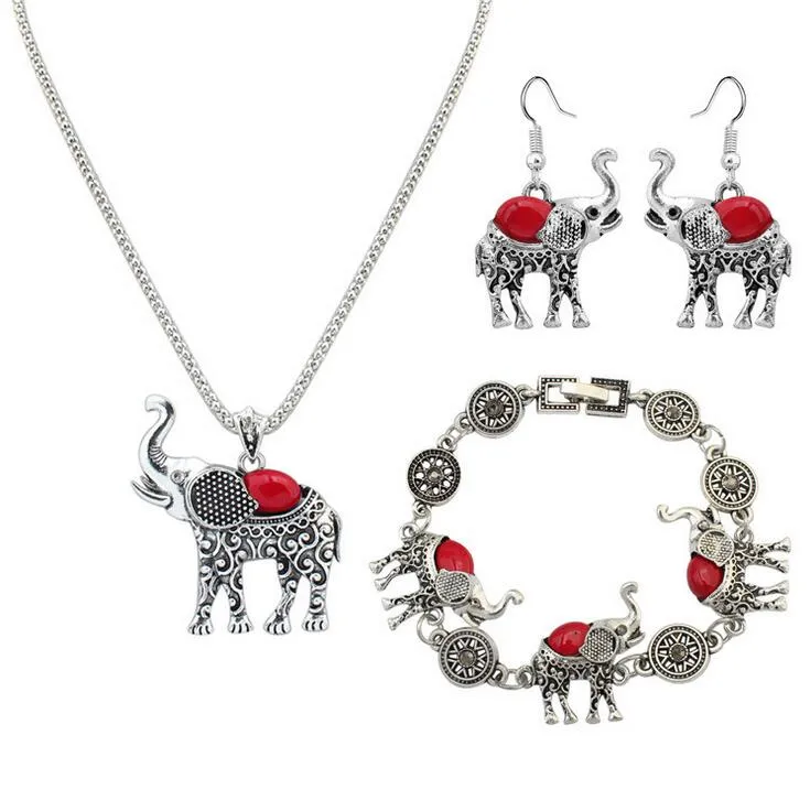 Pendant Necklaces 1 Set Euramerican necklace earring bracelet suit elephant pendant sweater chain women fashion accessories nice gift free ship