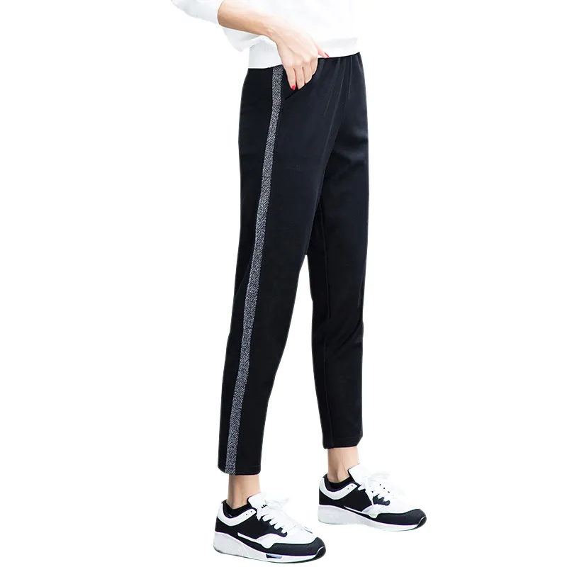 5 styles Women's Harem Pants side striped pants Trousers black white  Elastic Loose Slim pantalon mujer S-XXL Femme