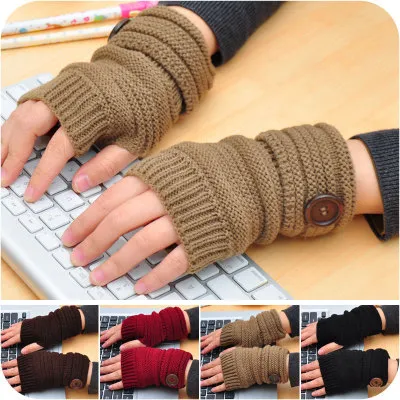 Hot sale fashion women's fingerless autumn winter knitted mittens half finger warm with buttons men women gloves